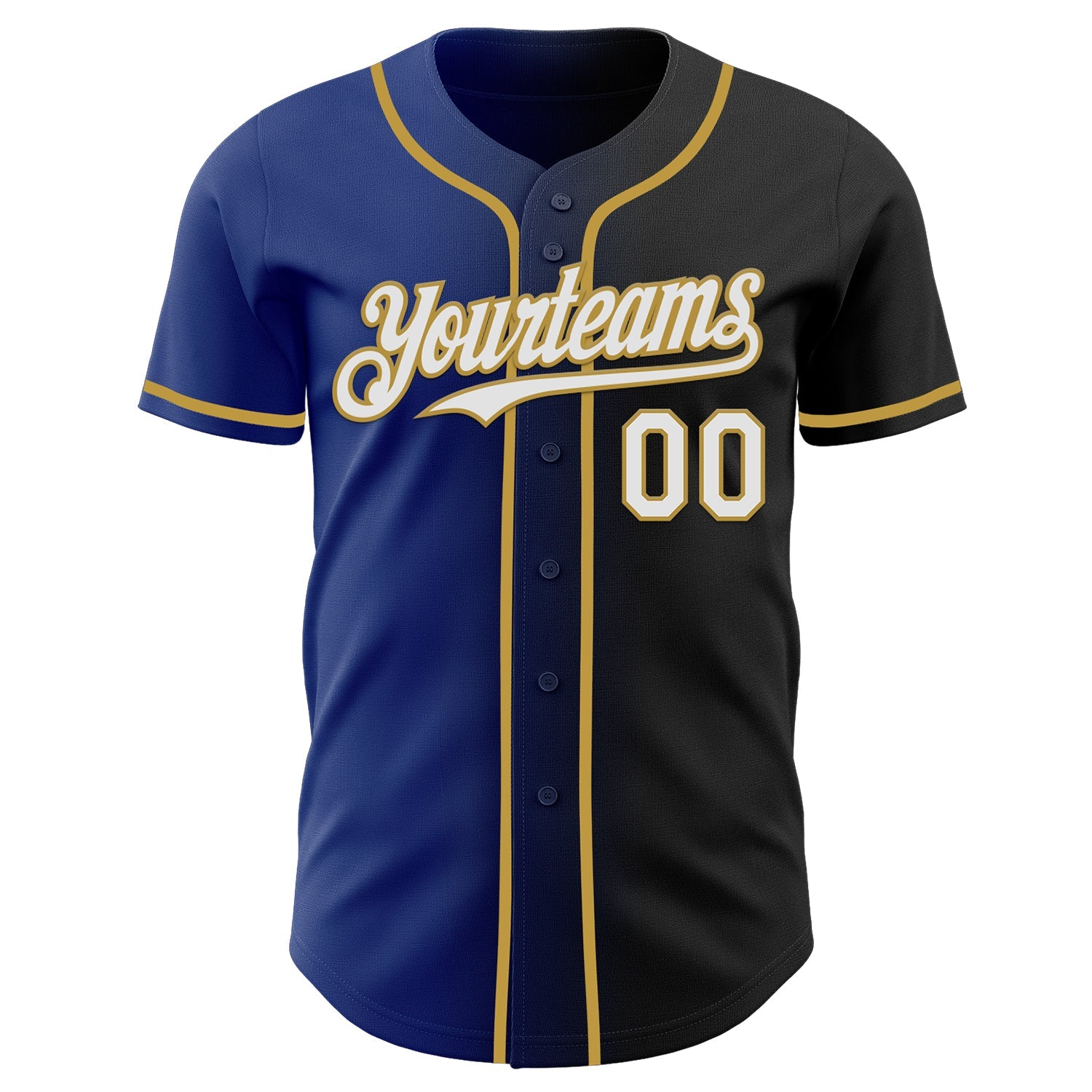 Custom Black White Royal-Old Gold Authentic Gradient Fashion Baseball Jersey view 2