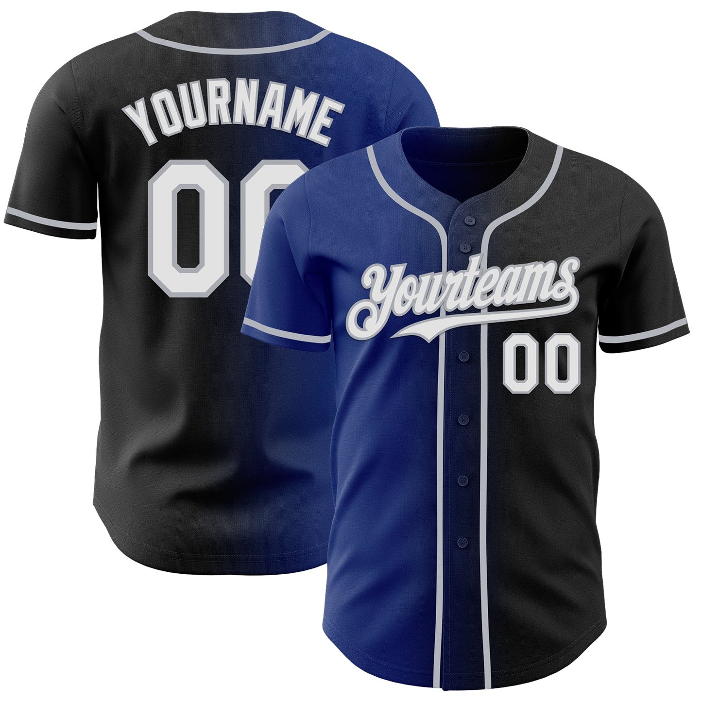 Custom Black White Royal-Gray Authentic Gradient Fashion Baseball Jersey - Main View