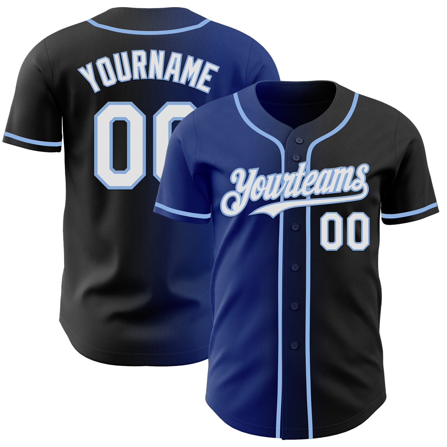 Custom Black White Royal-Light Blue Authentic Gradient Fashion Baseball Jersey - Main View