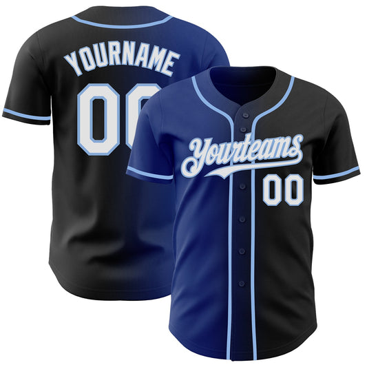 Custom Black White Royal-Light Blue Authentic Gradient Fashion Baseball Jersey - Main View