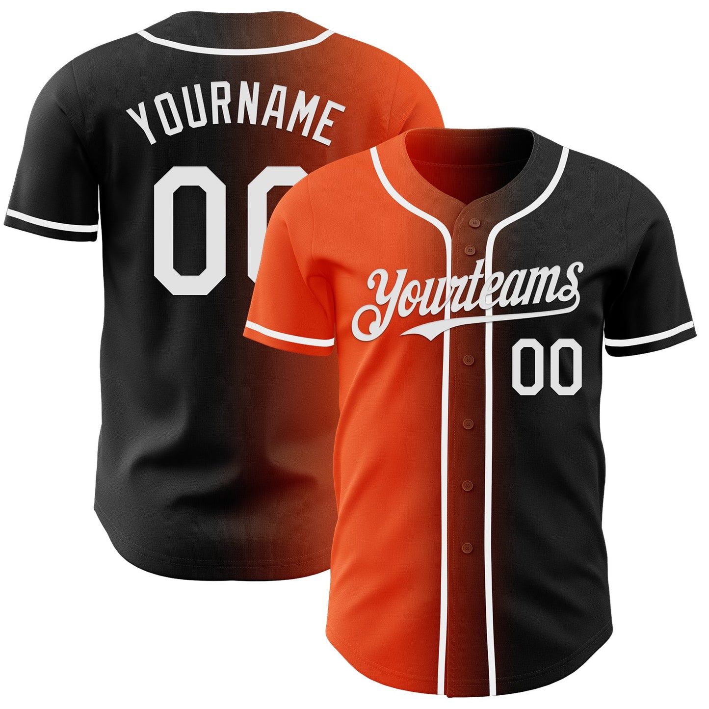 Custom Black White-Orange Authentic Gradient Fashion Baseball Jersey - Main View