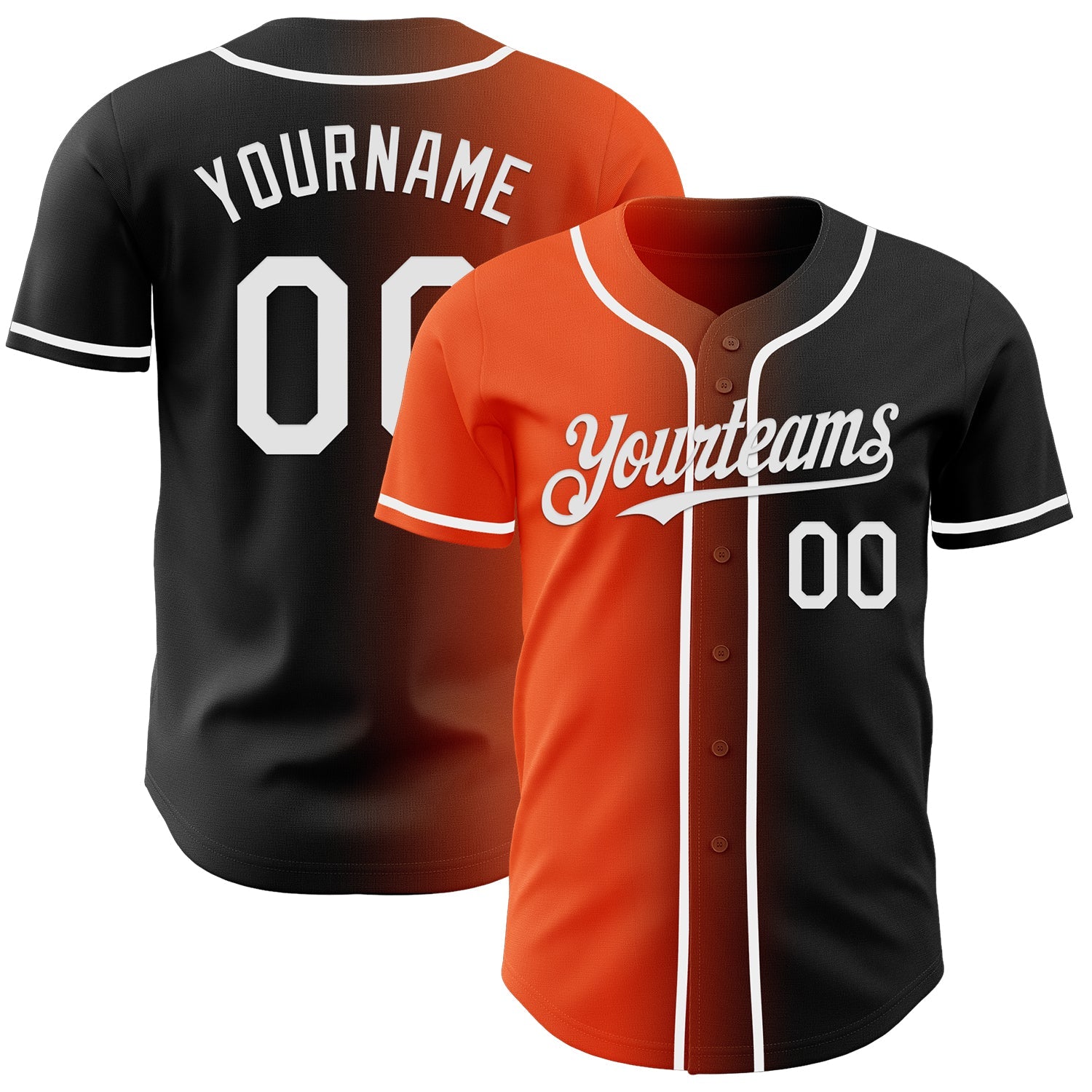 Custom Black White-Orange Authentic Gradient Fashion Baseball Jersey - Main View