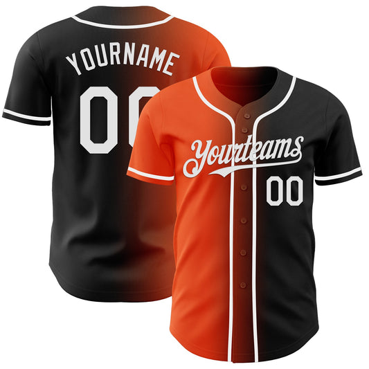 Custom Black White-Orange Authentic Gradient Fashion Baseball Jersey - Main View