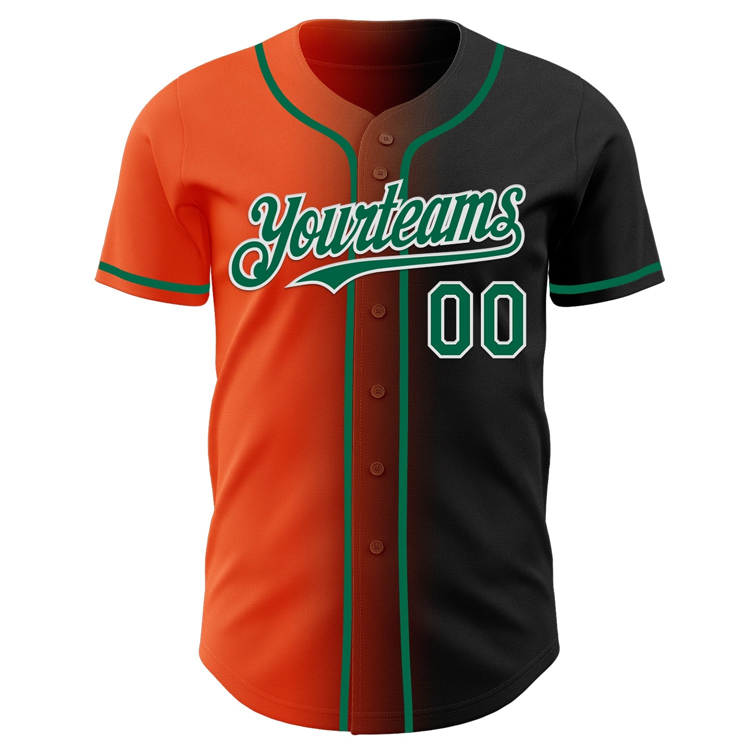 Custom Black Kelly Green Orange-White Authentic Gradient Fashion Baseball Jersey view 2