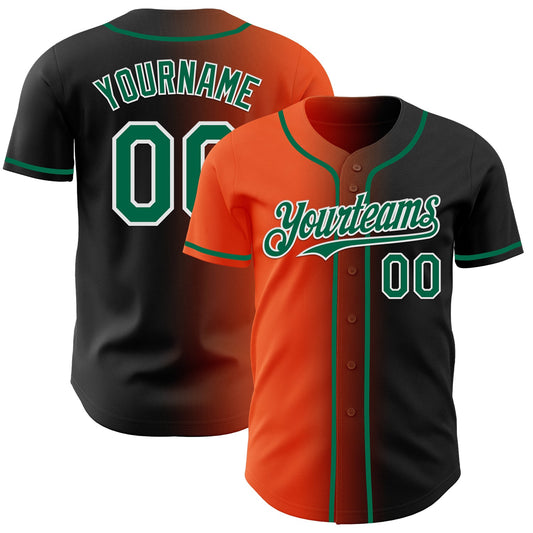 Custom Black Kelly Green Orange-White Authentic Gradient Fashion Baseball Jersey - Main View