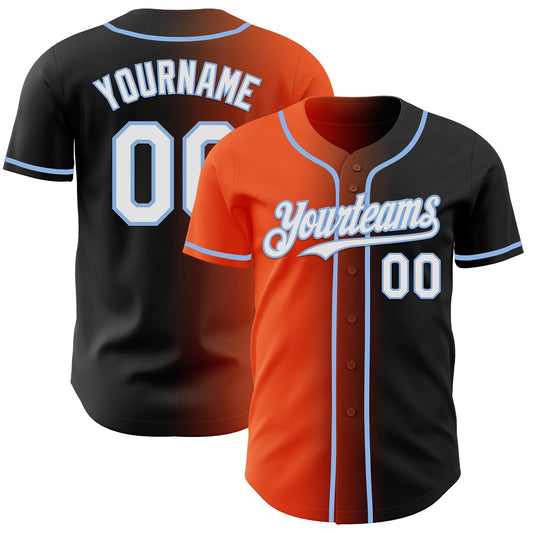 Custom Black White Orange-Light Blue Authentic Gradient Fashion Baseball Jersey - Main View