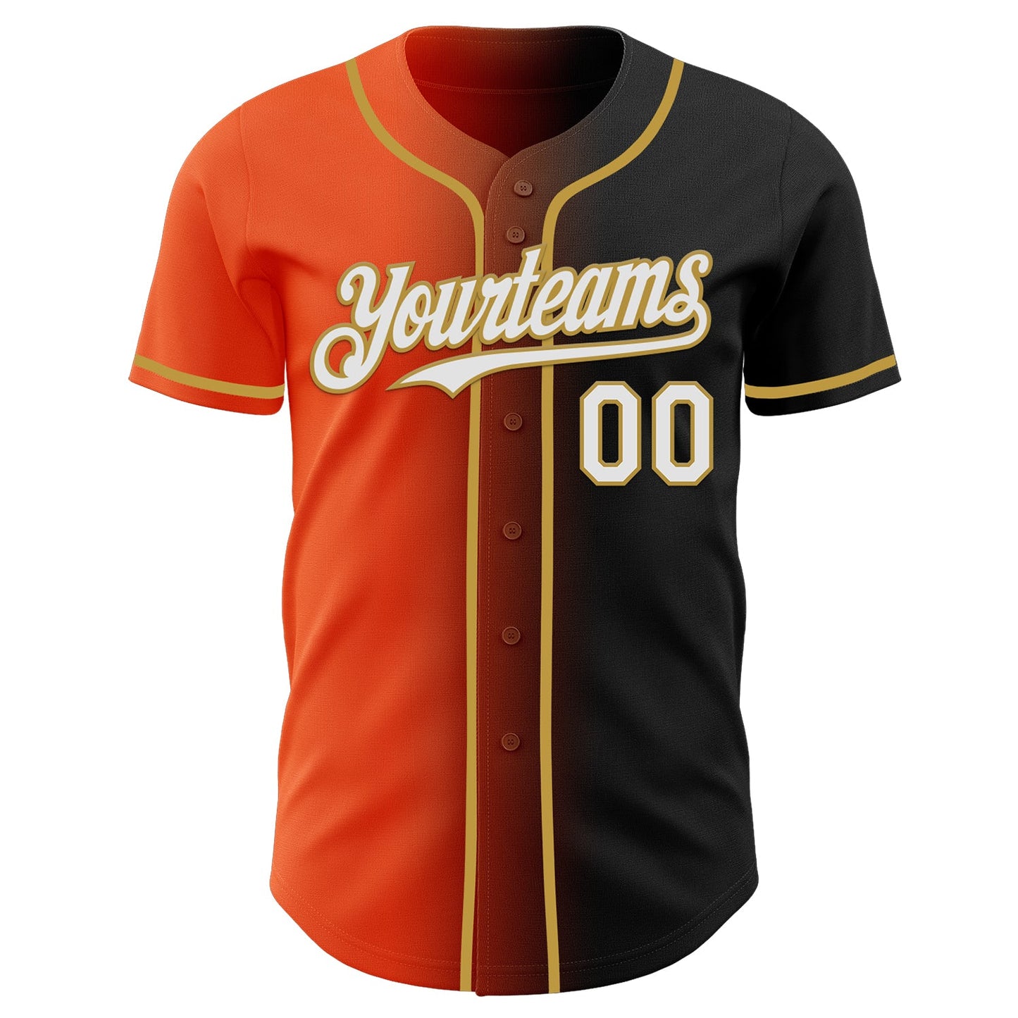 Custom Black White Orange-Old Gold Authentic Gradient Fashion Baseball Jersey view 2