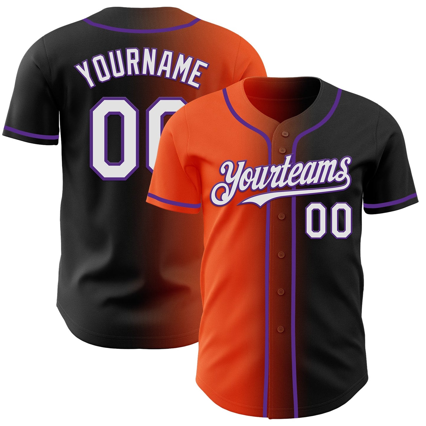 Custom Black White Orange-Purple Authentic Gradient Fashion Baseball Jersey - Main View