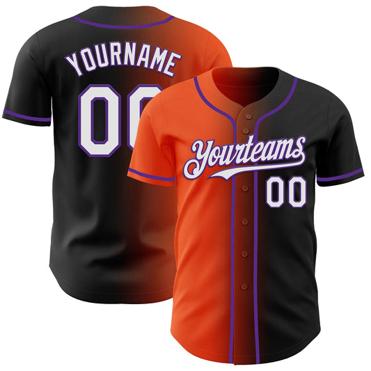 Custom Black White Orange-Purple Authentic Gradient Fashion Baseball Jersey - Main View