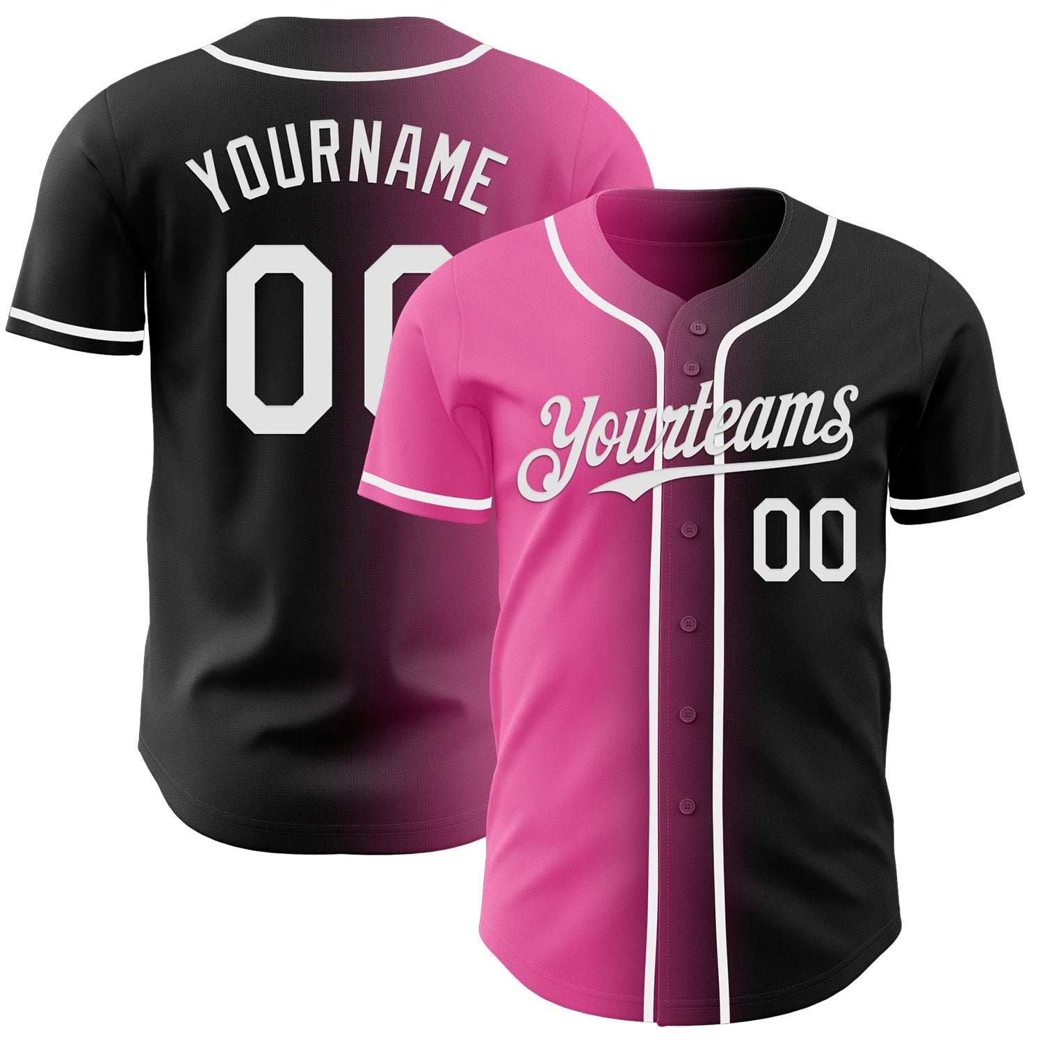 Custom Black White-Pink Authentic Gradient Fashion Baseball Jersey - Main View