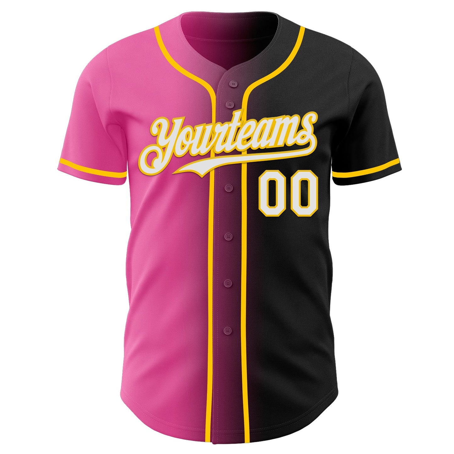 Custom Black White Pink-Yellow Authentic Gradient Fashion Baseball Jersey view 2