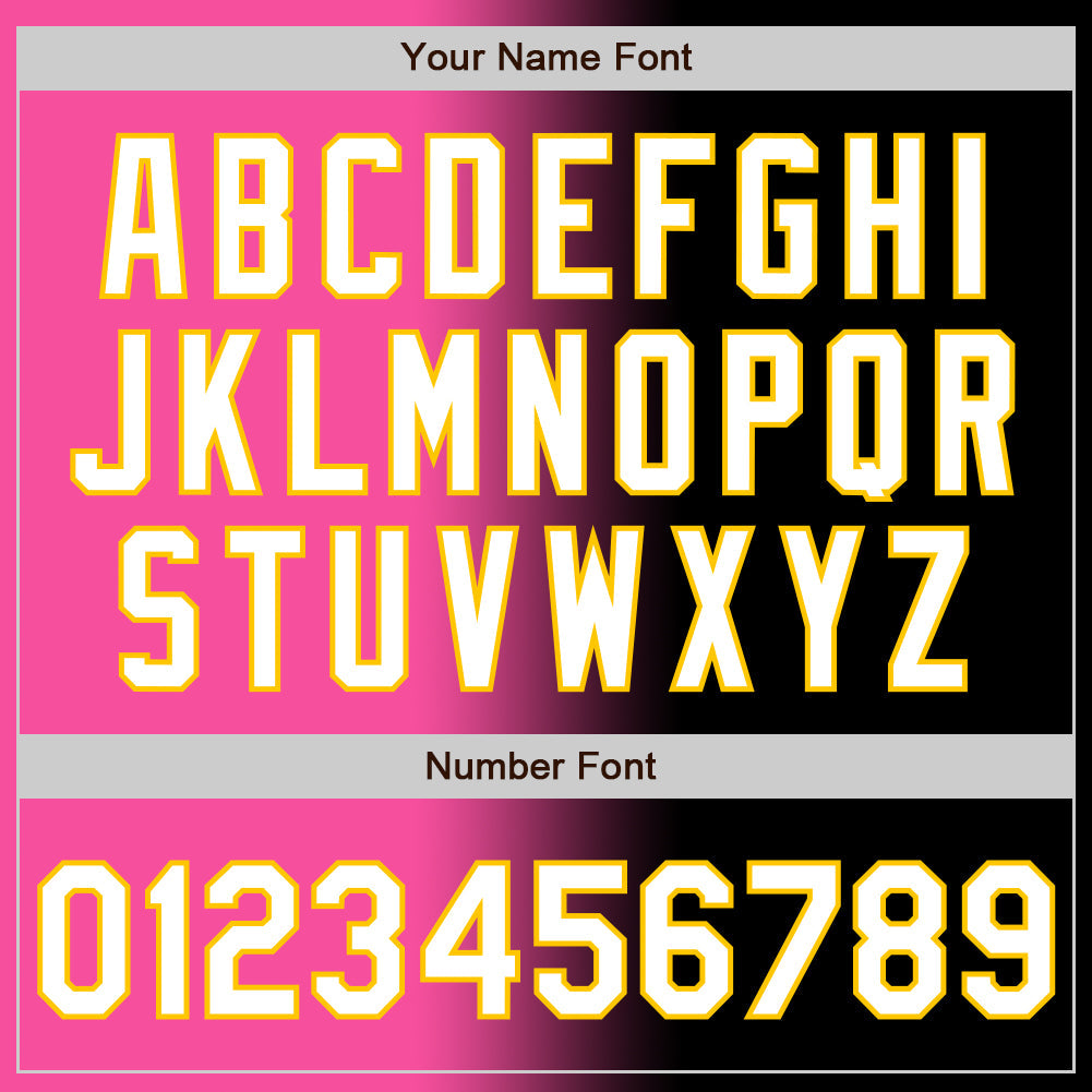 Custom Black White Pink-Yellow Authentic Gradient Fashion Baseball Jersey view 5