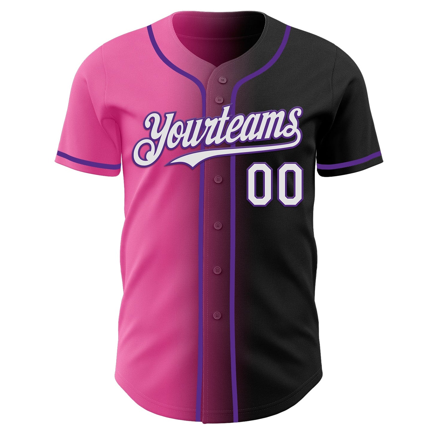 Custom Black White Pink-Purple Authentic Gradient Fashion Baseball Jersey view 2