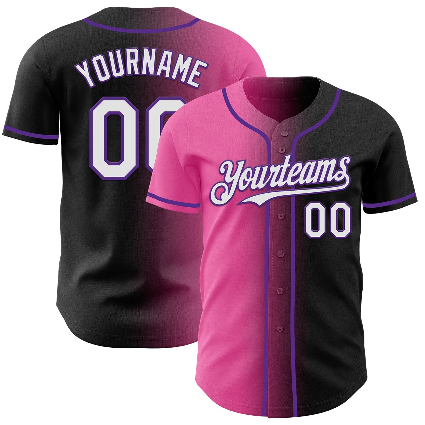 Custom Black White Pink-Purple Authentic Gradient Fashion Baseball Jersey - Main View