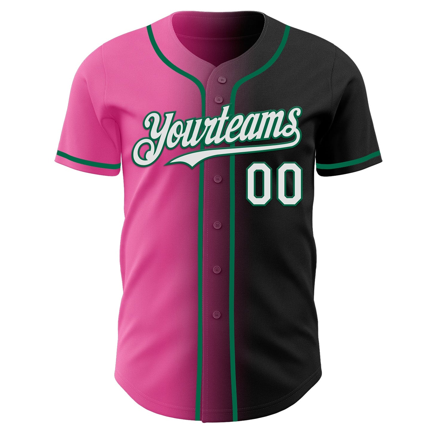 Custom Black White Pink-Kelly Green Authentic Gradient Fashion Baseball Jersey view 2