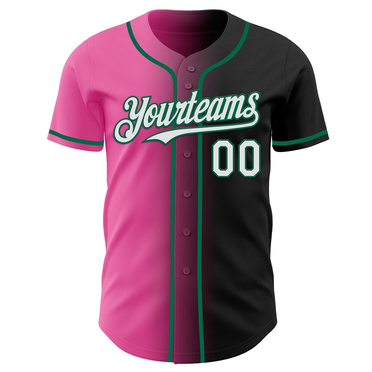 Custom Black White Pink-Kelly Green Authentic Gradient Fashion Baseball Jersey view 2