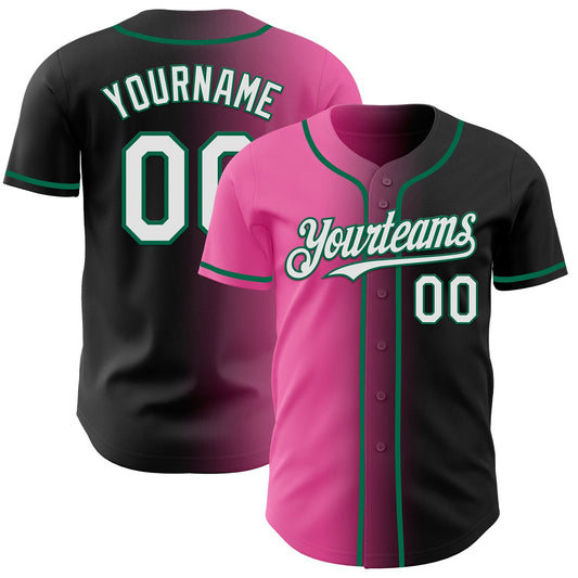 Custom Black White Pink-Kelly Green Authentic Gradient Fashion Baseball Jersey - Main View