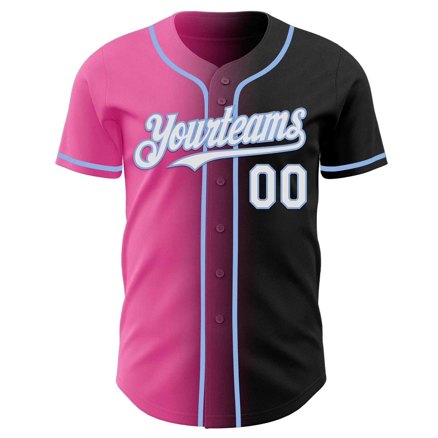 Custom Black White Pink-Light Blue Authentic Gradient Fashion Baseball Jersey view 2