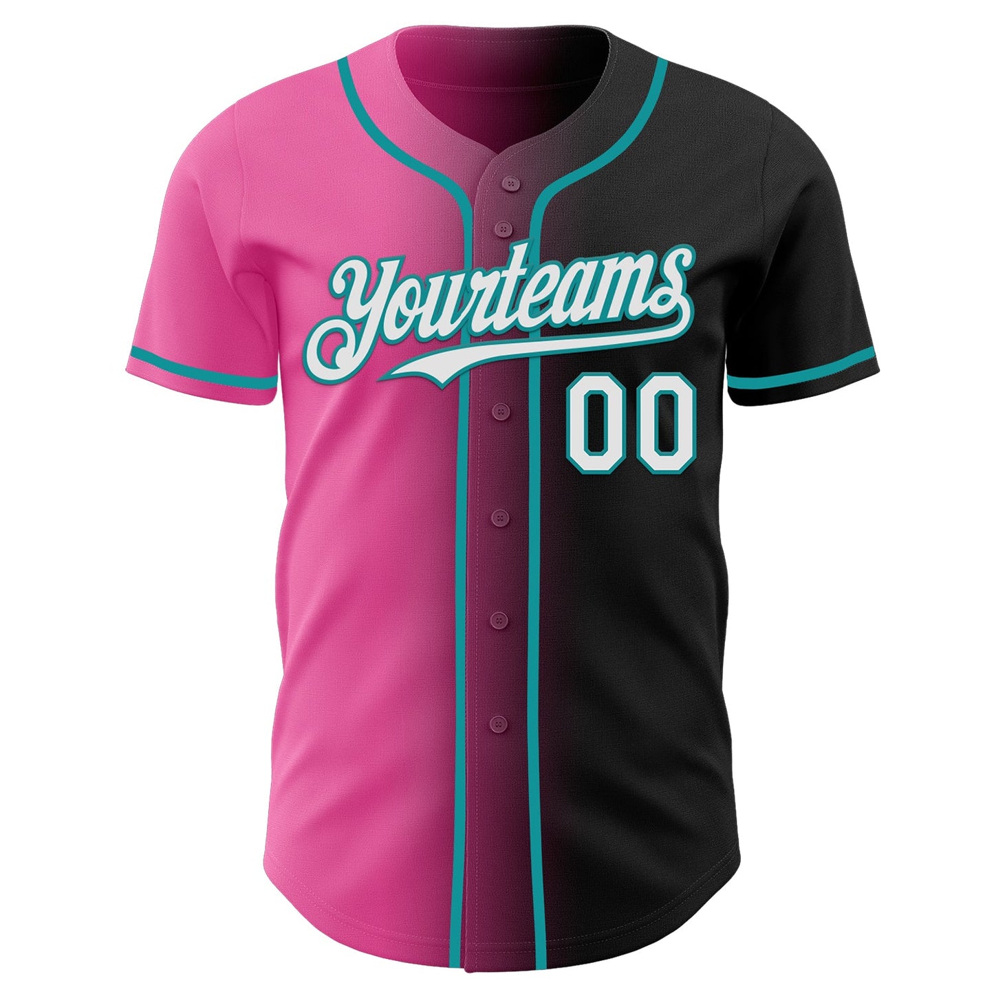 Custom Black White Pink-Teal Authentic Gradient Fashion Baseball Jersey view 2
