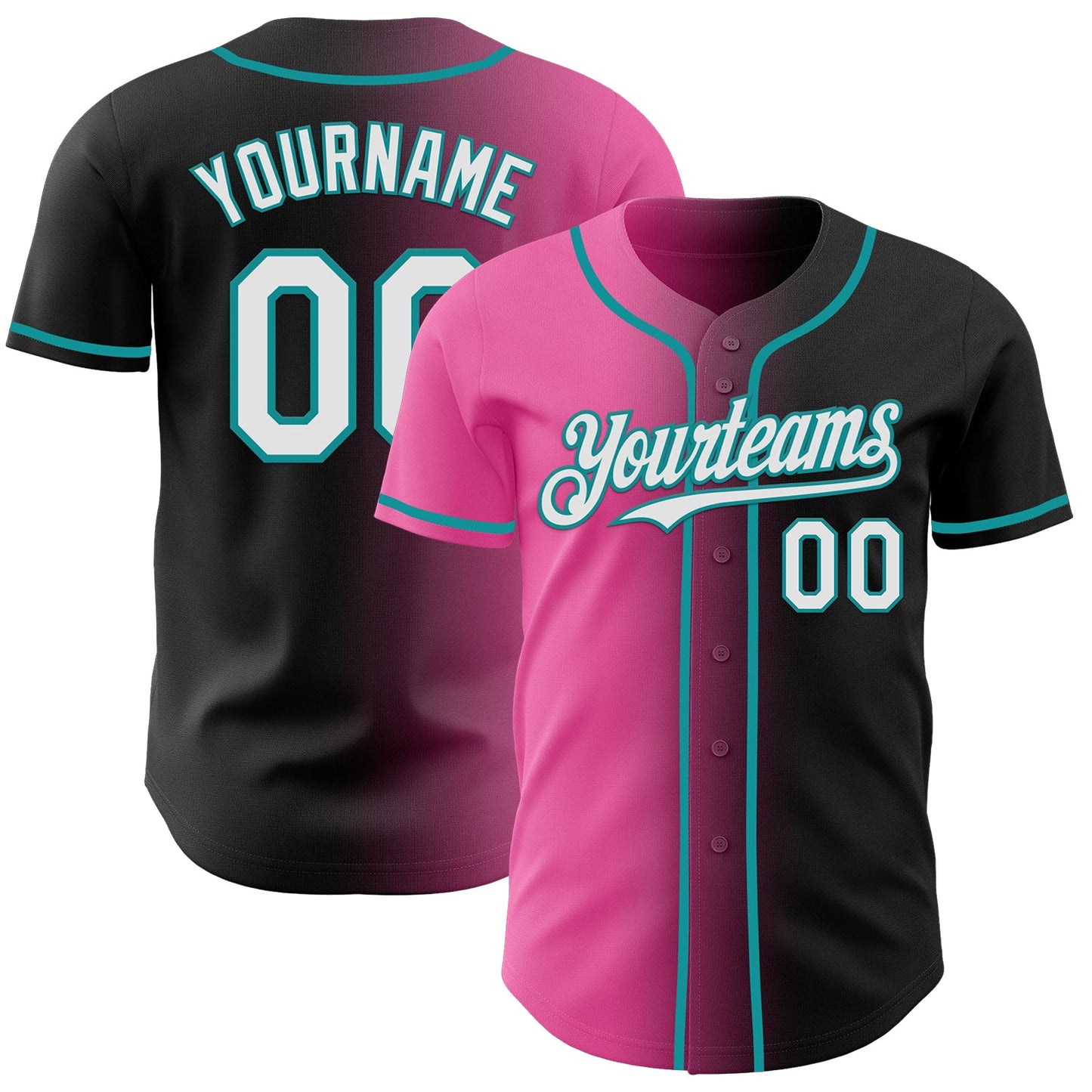 Custom Black White Pink-Teal Authentic Gradient Fashion Baseball Jersey - Main View