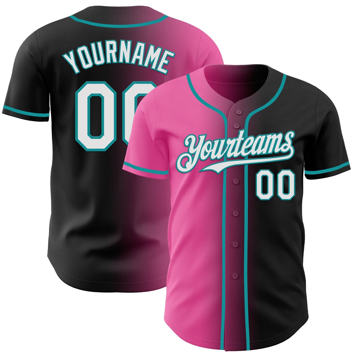 Custom Black White Pink-Teal Authentic Gradient Fashion Baseball Jersey - Main View