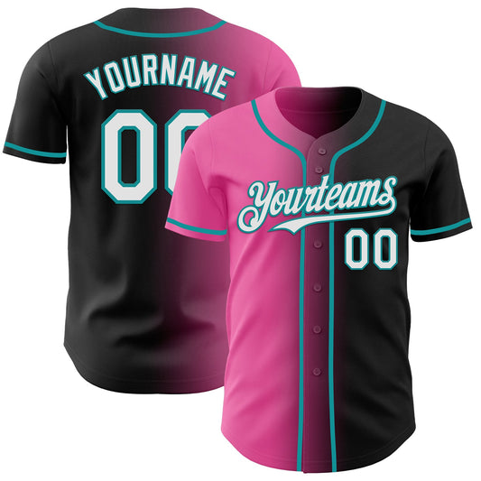Custom Black White Pink-Teal Authentic Gradient Fashion Baseball Jersey - Main View