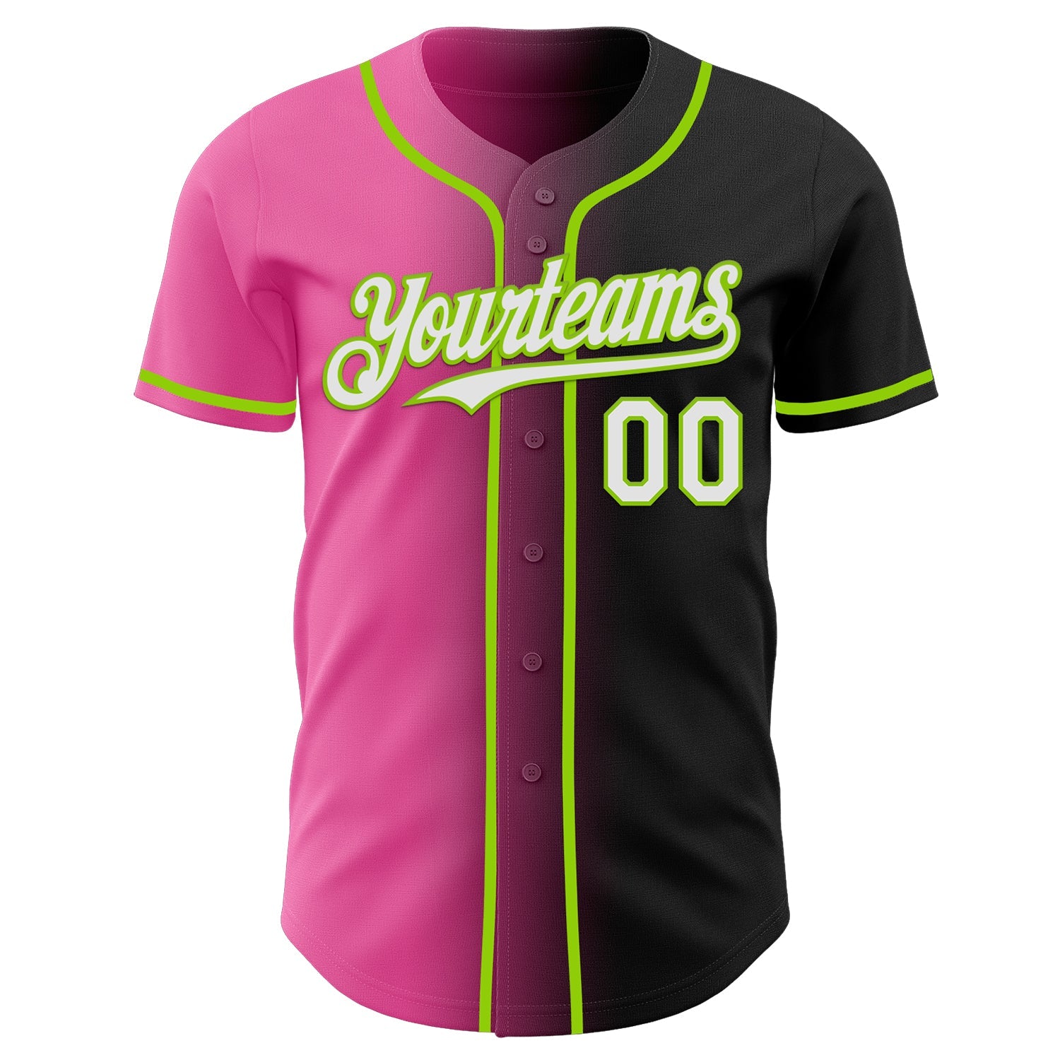 Custom Black White Pink-Neon Green Authentic Gradient Fashion Baseball Jersey view 2