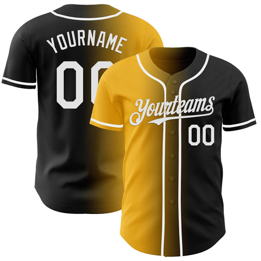 Custom Black White-Gold Authentic Gradient Fashion Baseball Jersey - Main View