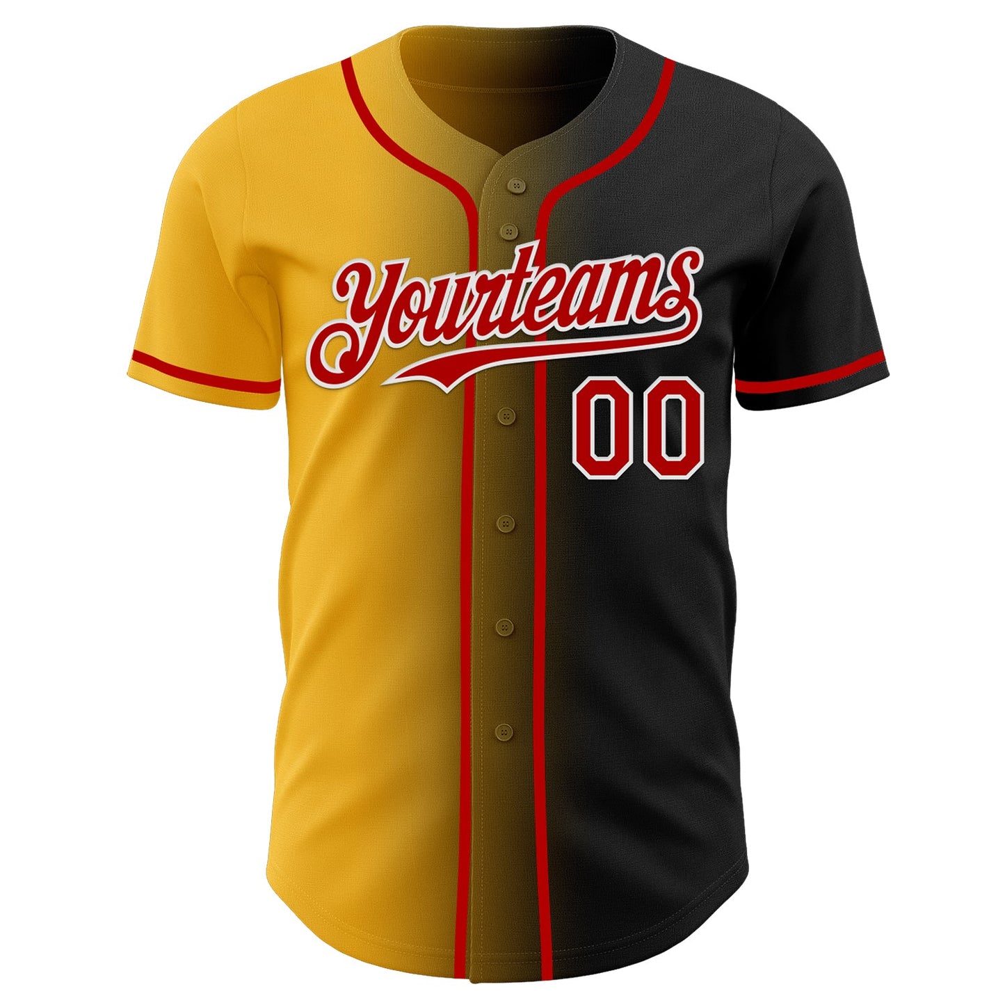 Custom Black Red Gold-White Authentic Gradient Fashion Baseball Jersey view 2