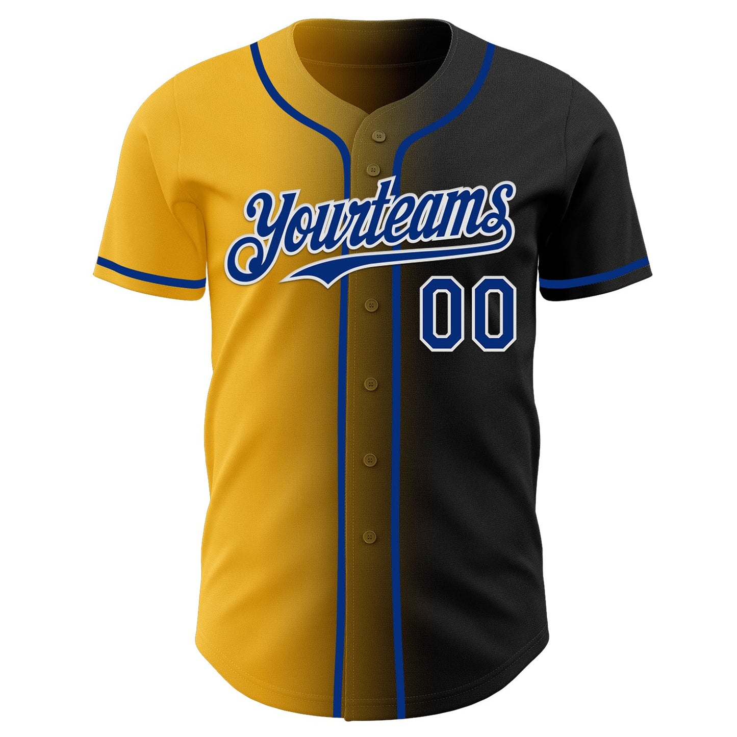 Custom Black Royal Gold-White Authentic Gradient Fashion Baseball Jersey view 2