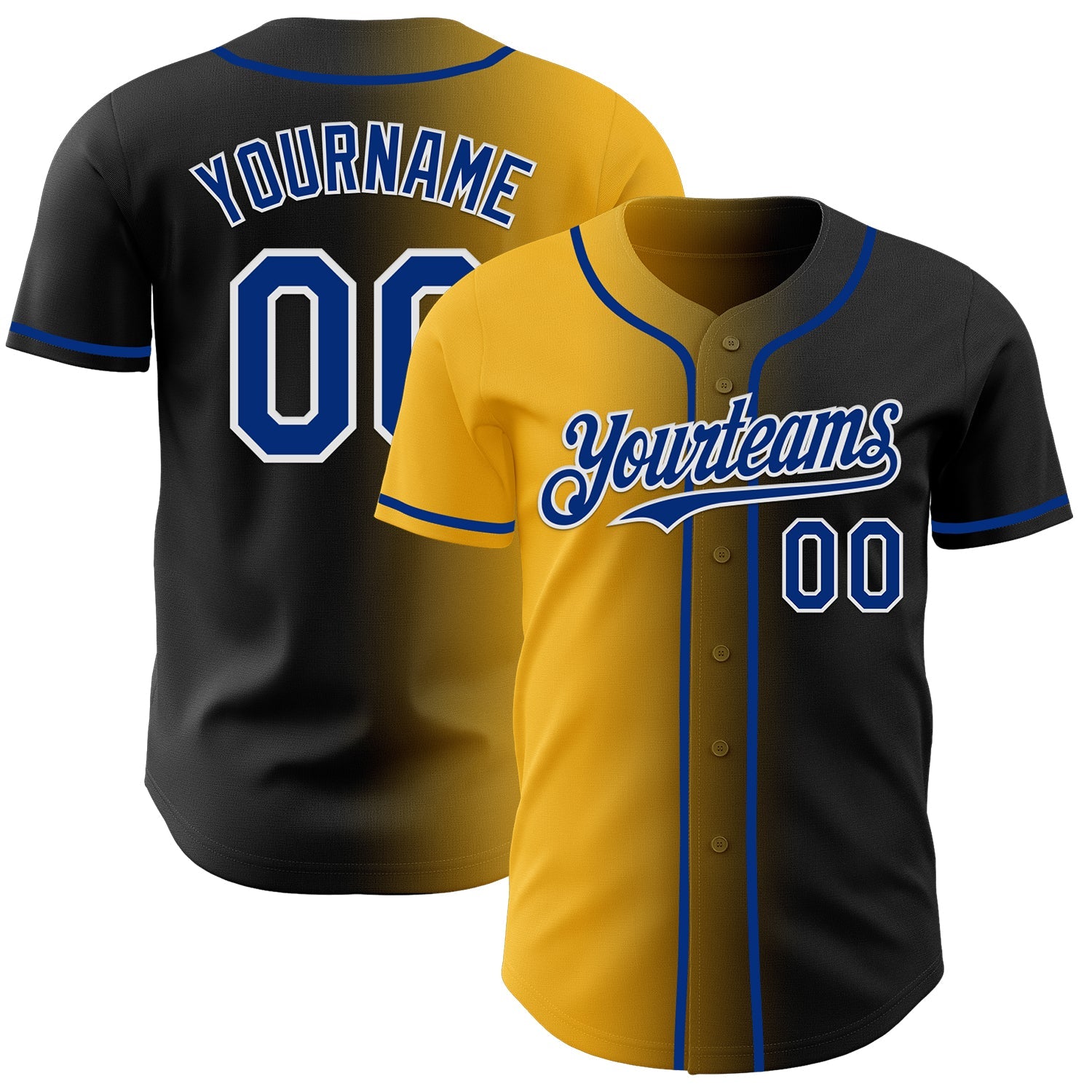 Custom Black Royal Gold-White Authentic Gradient Fashion Baseball Jersey - Main View