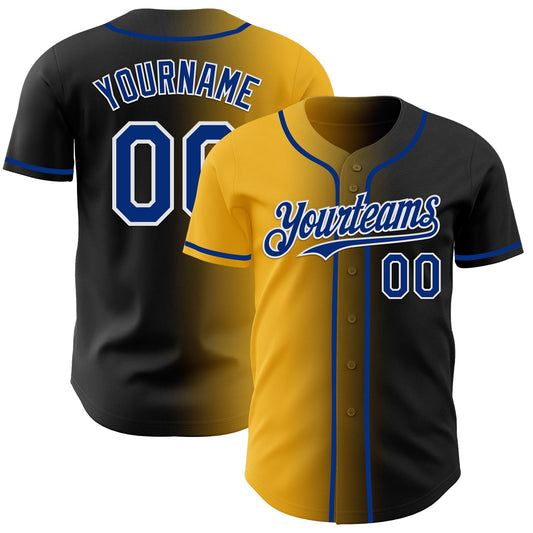 Custom Black Royal Gold-White Authentic Gradient Fashion Baseball Jersey - Main View