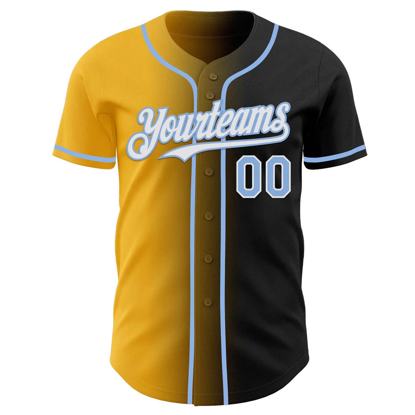 Custom Black Light Blue Gold-White Authentic Gradient Fashion Baseball Jersey view 2