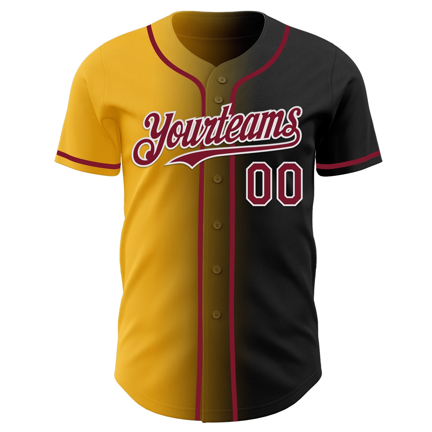 Custom Black Crimson Gold-White Authentic Gradient Fashion Baseball Jersey view 2