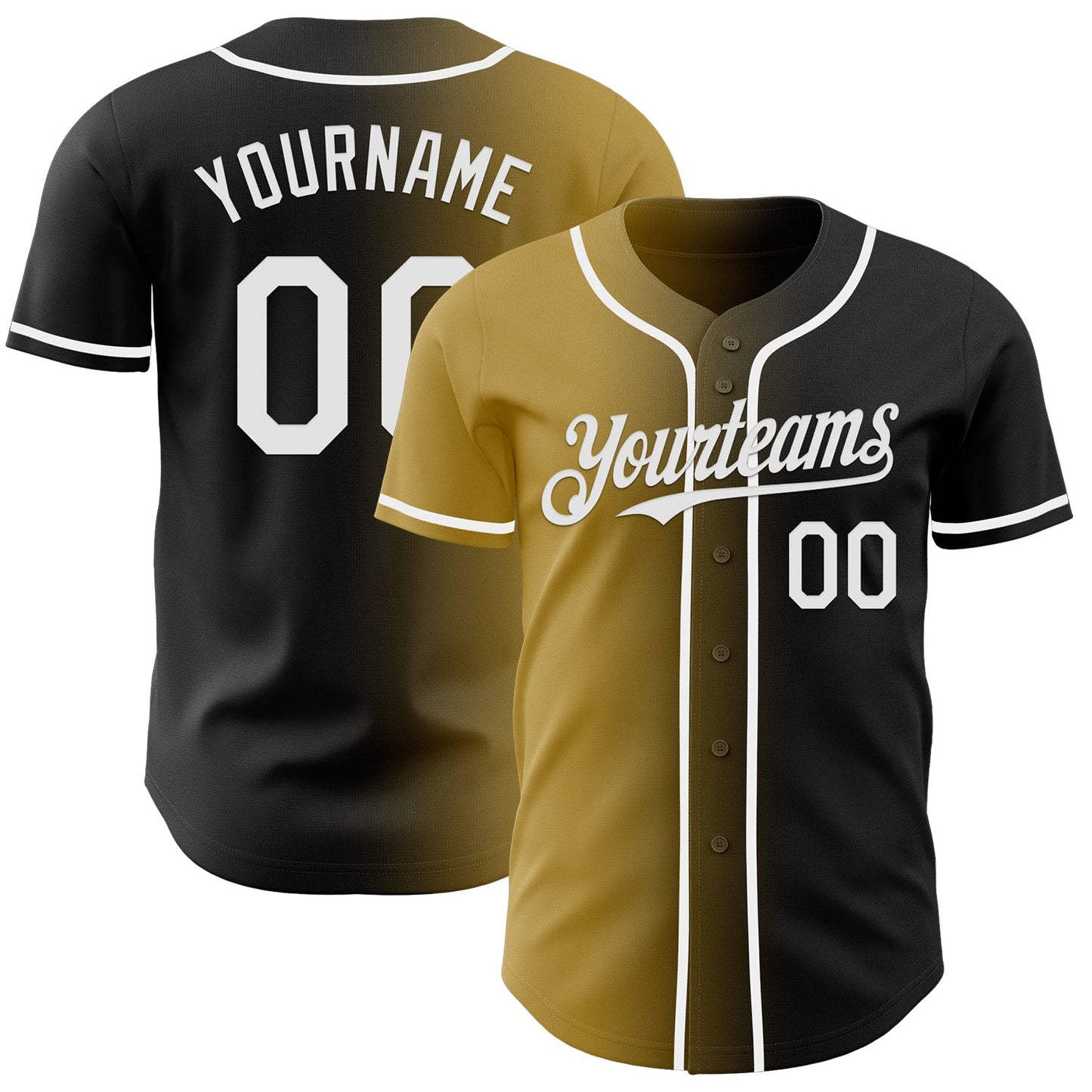 Custom Black White-Old Gold Authentic Gradient Fashion Baseball Jersey - Main View