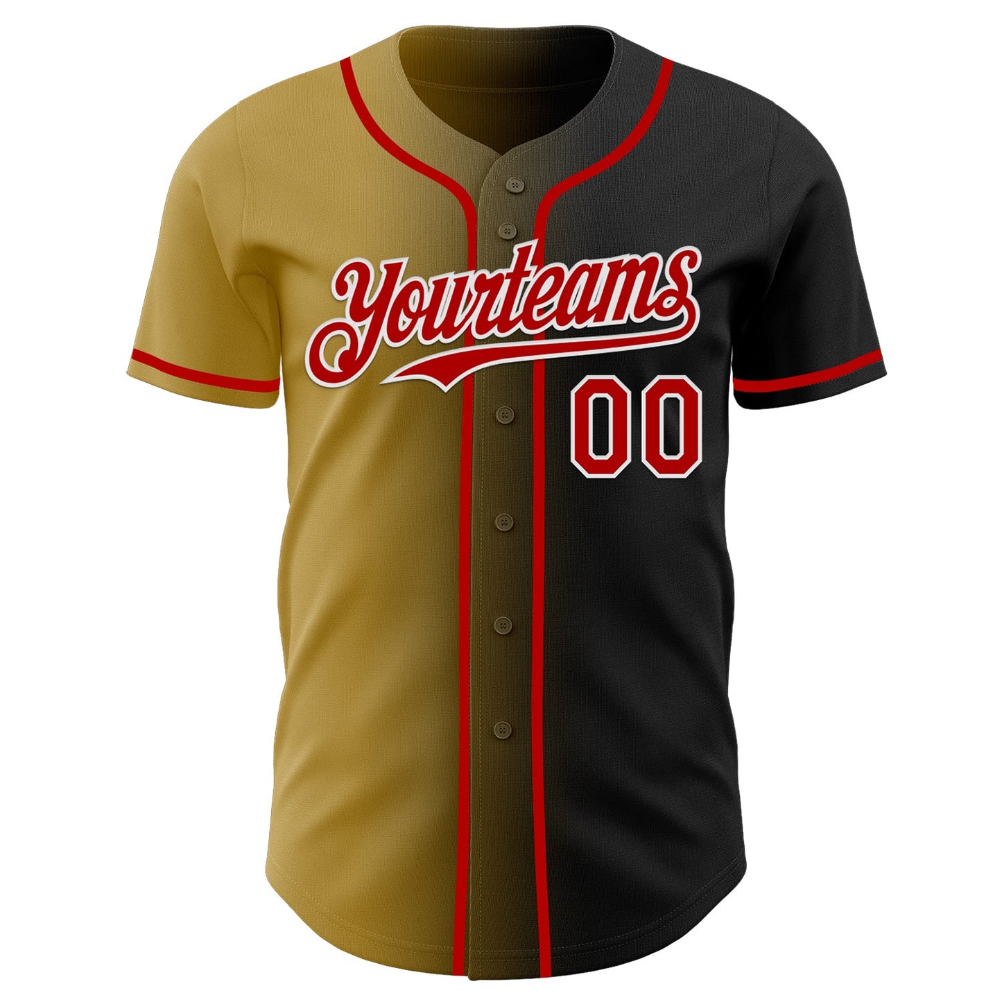 Custom Black Red Old Gold-White Authentic Gradient Fashion Baseball Jersey view 2