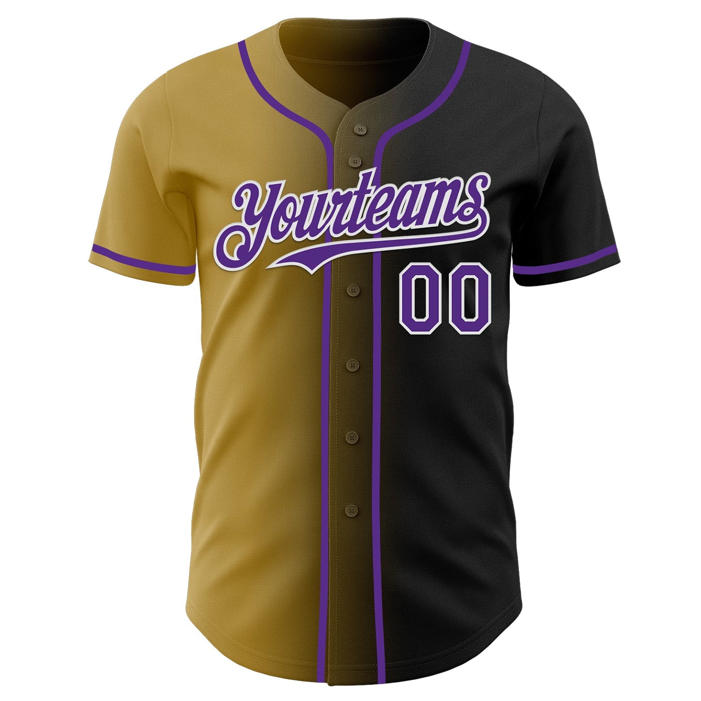 Custom Black Purple Old Gold-White Authentic Gradient Fashion Baseball Jersey view 2