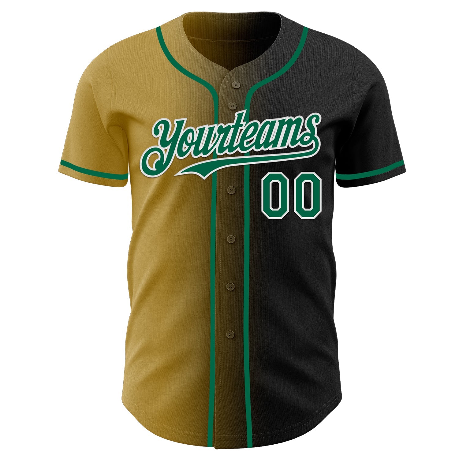 Custom Black Kelly Green Old Gold-White Authentic Gradient Fashion Baseball Jersey view 2