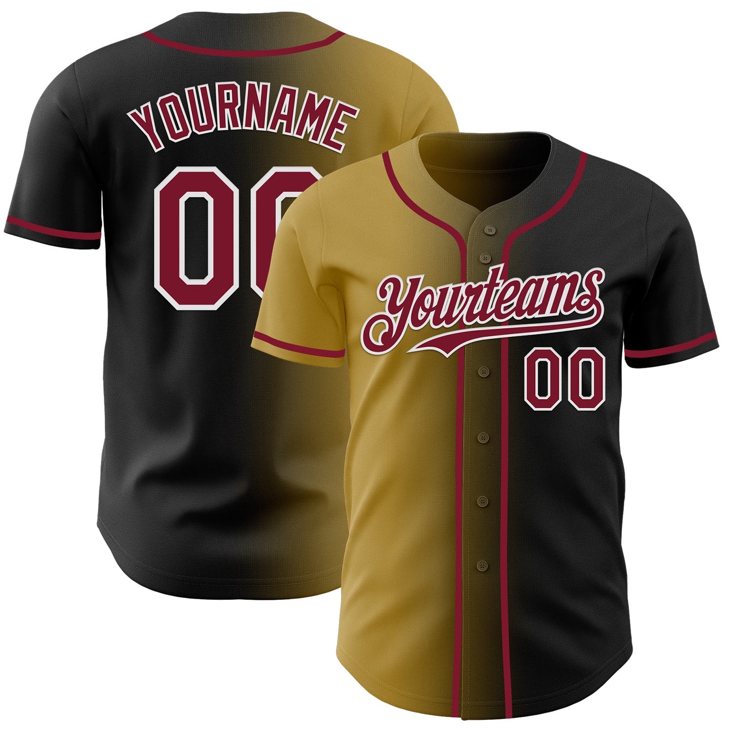 Custom Black Crimson Old Gold-White Authentic Gradient Fashion Baseball Jersey - Main View