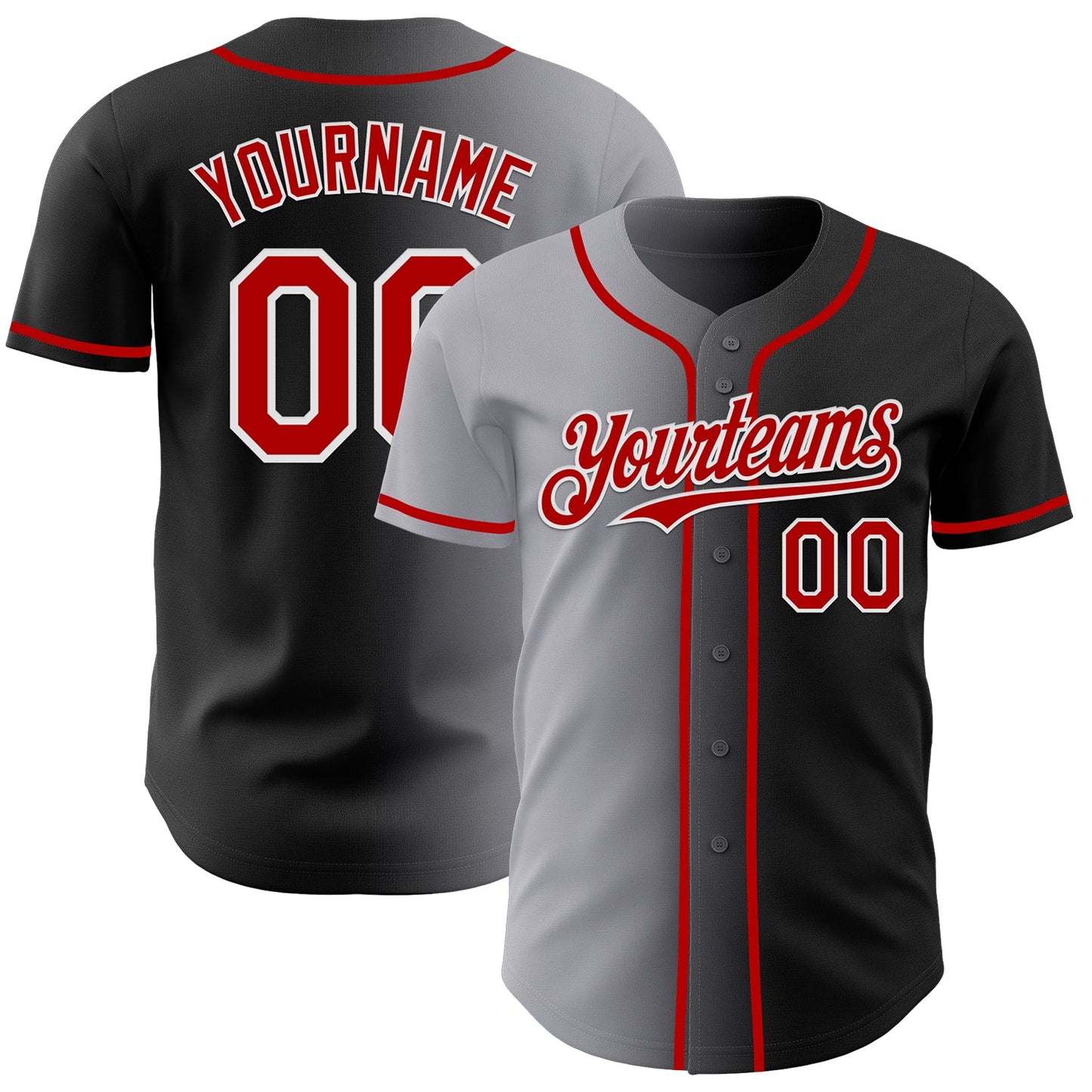 Custom Black Red Gray-White Authentic Gradient Fashion Baseball Jersey - Main View