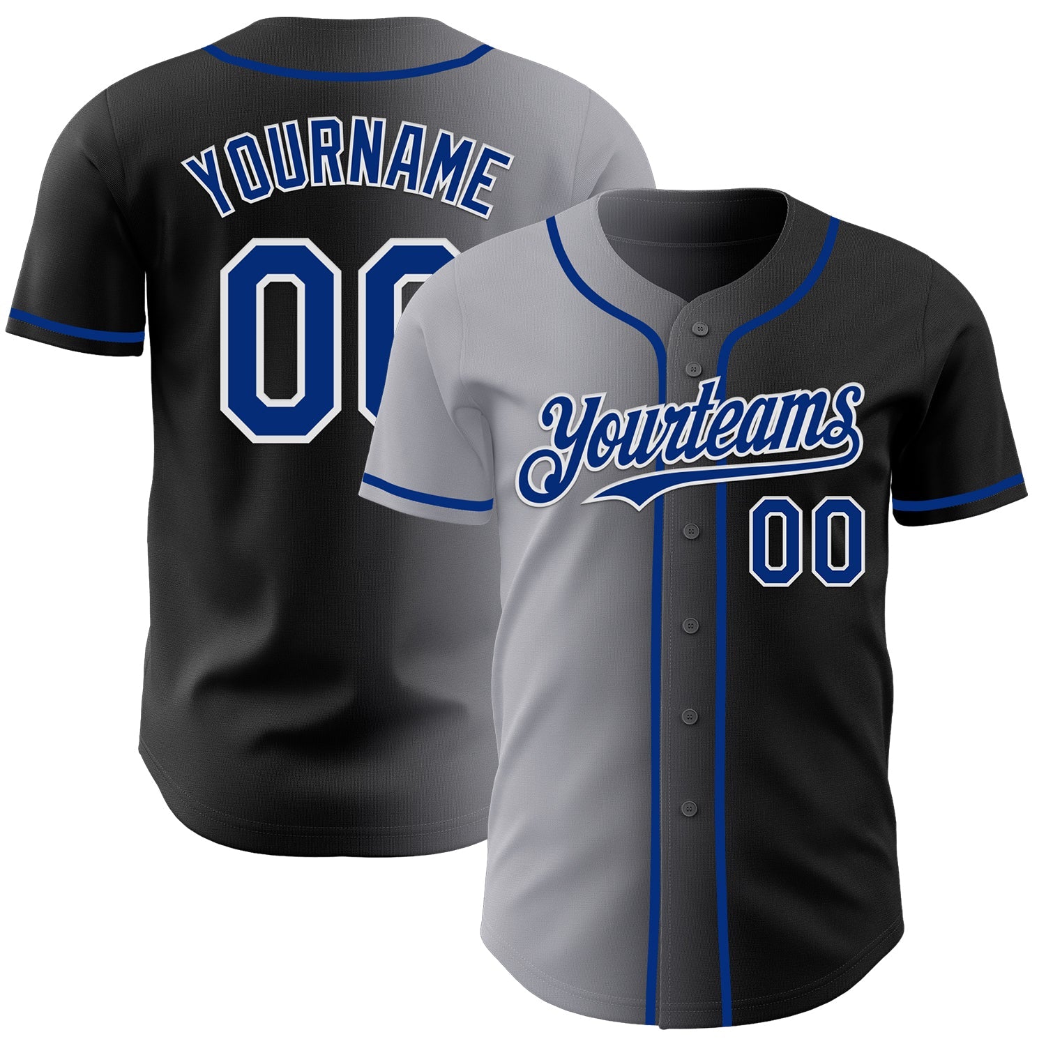 Custom Black Royal Gray-White Authentic Gradient Fashion Baseball Jersey - Main View