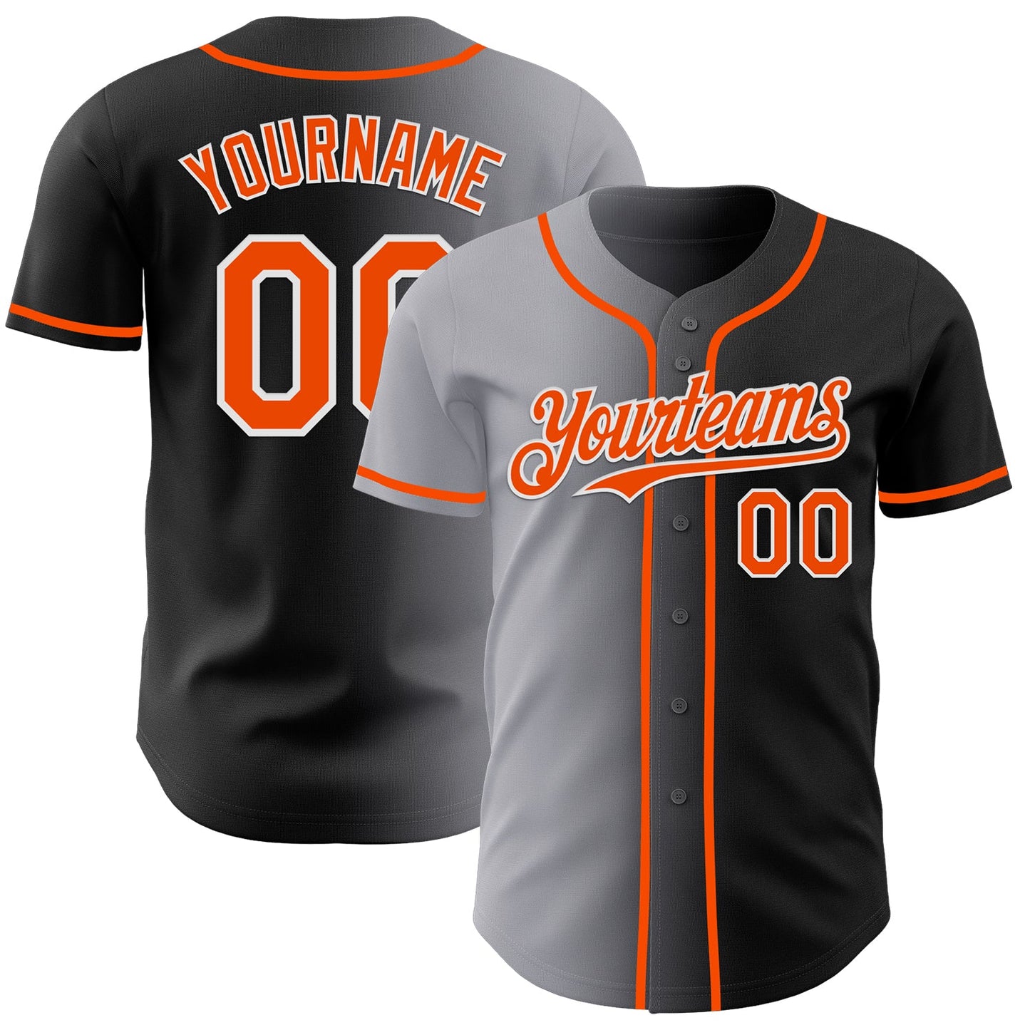Custom Black Orange Gray-White Authentic Gradient Fashion Baseball Jersey - Main View