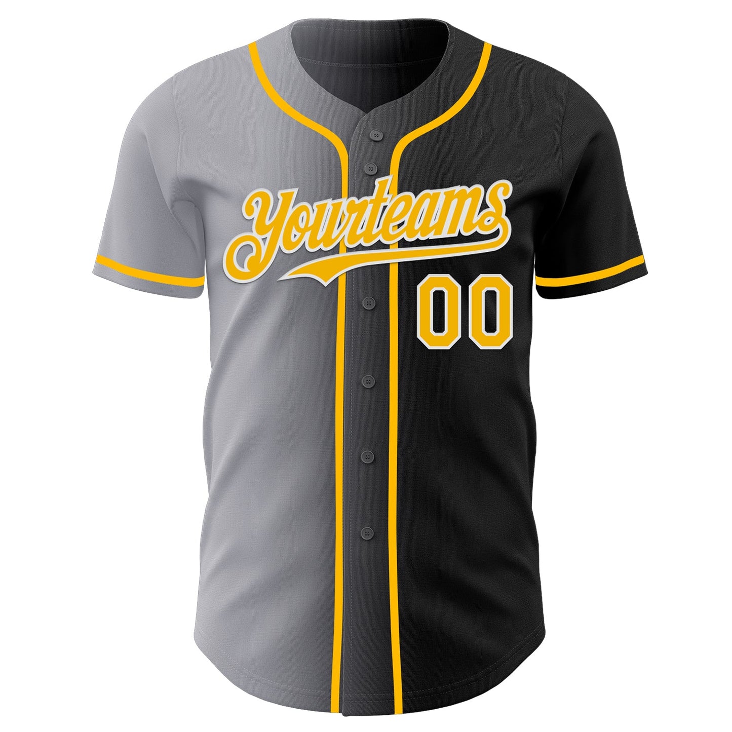 Custom Black Gold Gray-White Authentic Gradient Fashion Baseball Jersey view 2