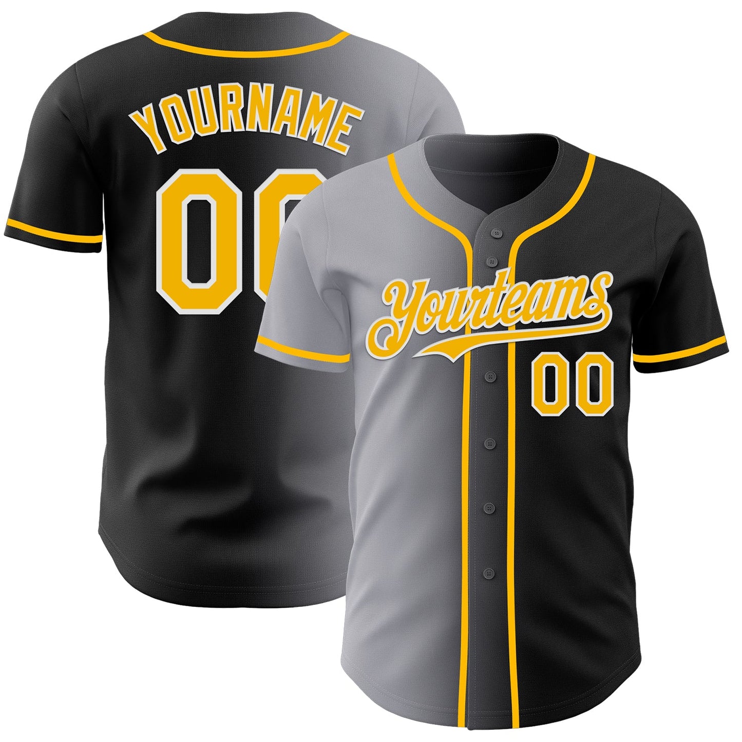 Custom Black Gold Gray-White Authentic Gradient Fashion Baseball Jersey - Main View