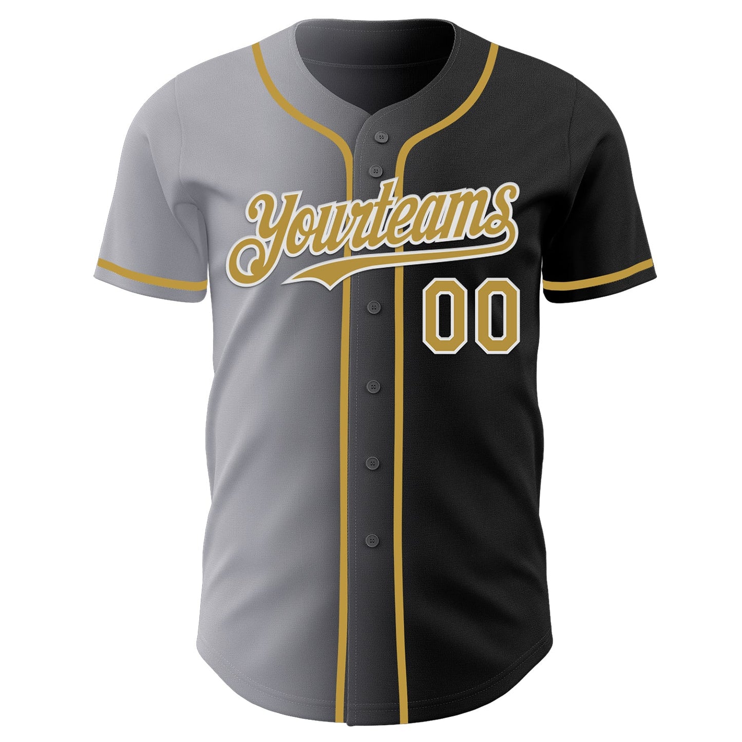 Custom Black Old Gold Gray-White Authentic Gradient Fashion Baseball Jersey view 2