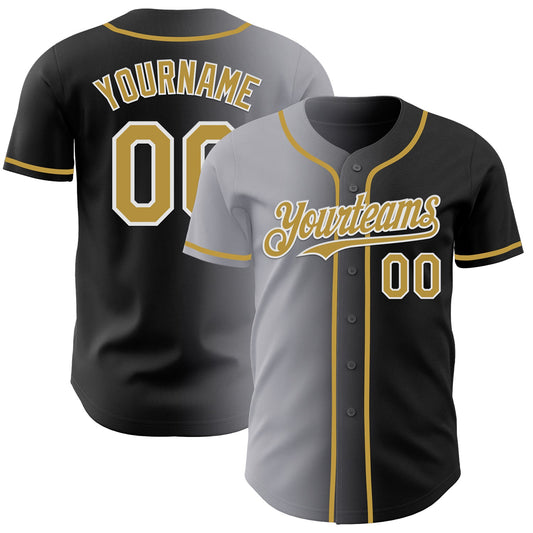 Custom Black Old Gold Gray-White Authentic Gradient Fashion Baseball Jersey - Main View