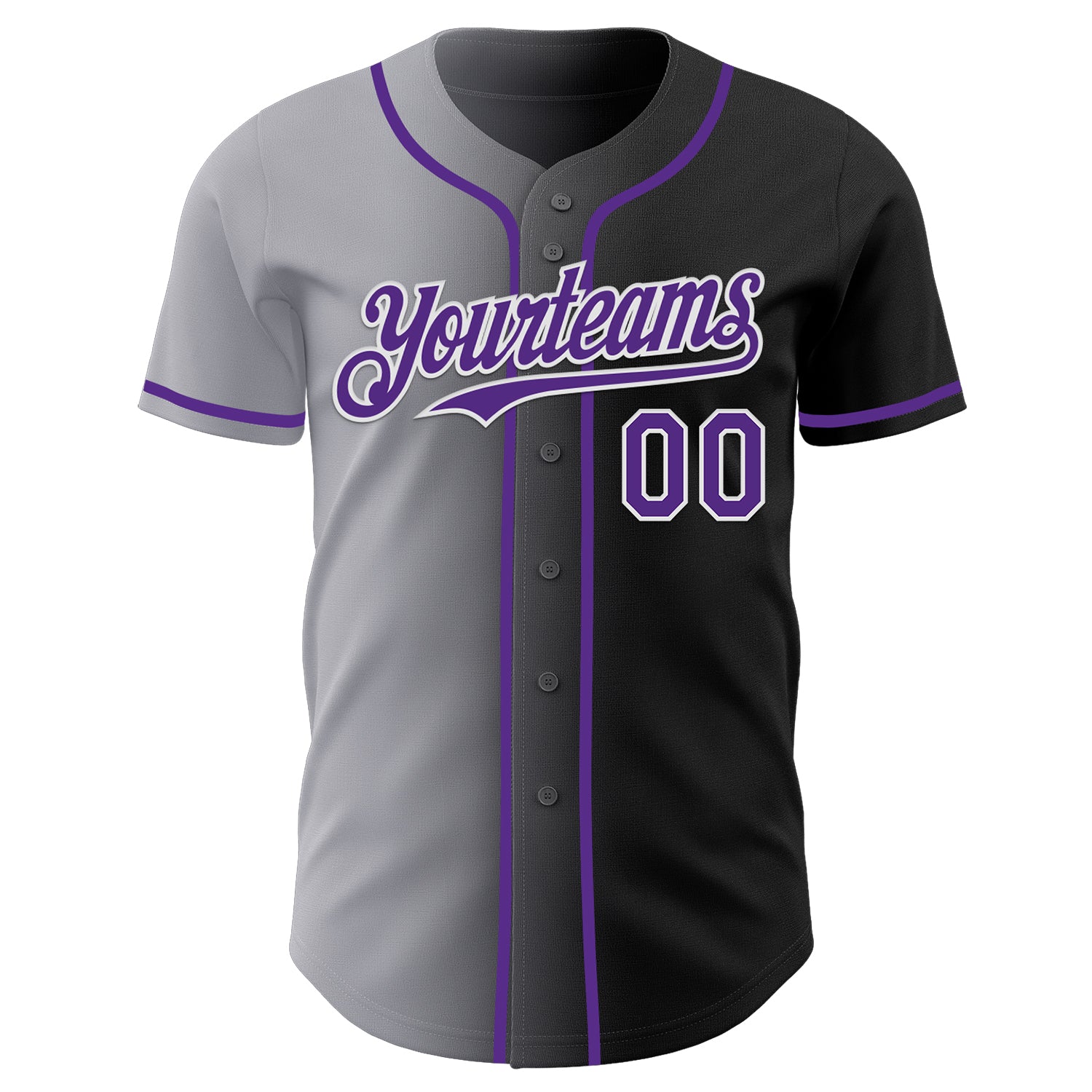 Custom Black Purple Gray-White Authentic Gradient Fashion Baseball Jersey view 2