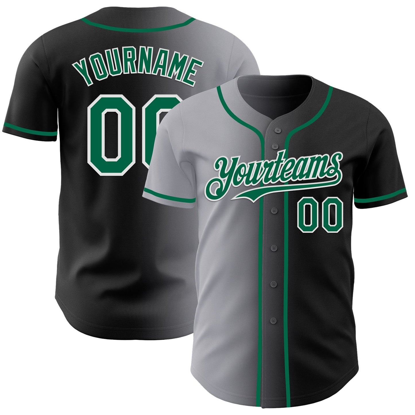 Custom Black Kelly Green Gray-White Authentic Gradient Fashion Baseball Jersey - Main View