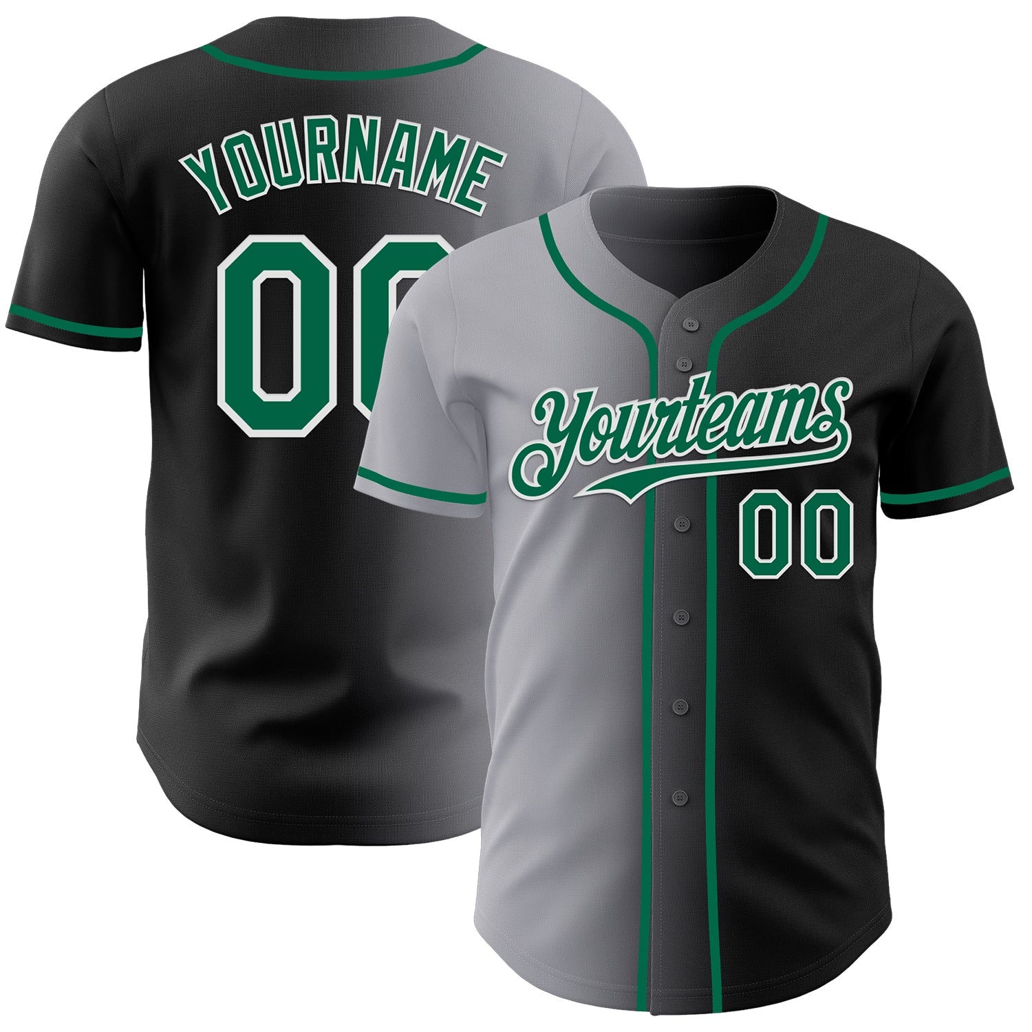 Custom Black Kelly Green Gray-White Authentic Gradient Fashion Baseball Jersey - Main View