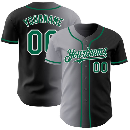Custom Black Kelly Green Gray-White Authentic Gradient Fashion Baseball Jersey - Main View